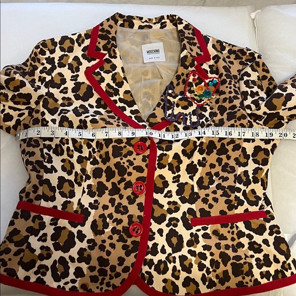 Moschino Cheap & Chic Leopard Print Blazer Jacket Red Trim Applique Size 14 - Picture 10 of 16